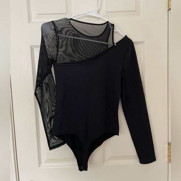 Abercrombie Mesh Cutout Long Sleeve Bodysuit Black Small NEW - Picture 3 of 4